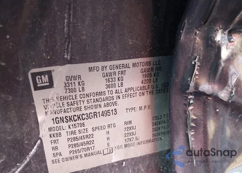 2016 Chevrolet Tahoe Ltz from USA, damaged, VIN 1GNSKCKC3GR149513